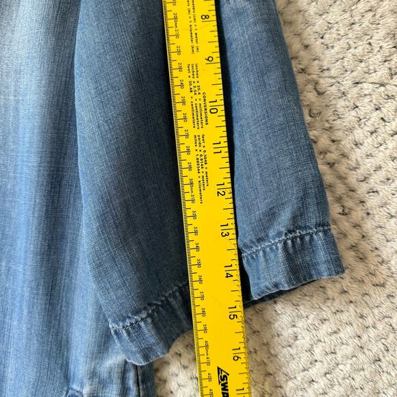 Cloth & Stone Dress Women S Blue Tencel Chambray Shirt Collar V-Neck Pockets - Picture 11 of 14